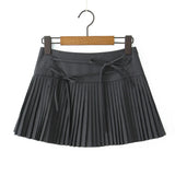 Pleated Lace Up Mini Skirt-Outfit