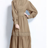 French Women Wear Court Style Dress To Close The Waist Thin Hollow Lace Splicing Holiday