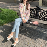 Zingj Stripe Retro Small Fragrant Wind 2024 Spring And Autumn New Coat Women's Long Sleeve Bump Color Sweater Knit Cardigan Women-Outfit