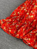 Bohemian Women Floral Printed Midi Dress Elegant V-Neck Short Sleeve High Waist Draped Slim Big Swing Vestidos Female