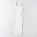 2025 New Women's Fine Sling V Collar Rib MIDI Dress 6050318
