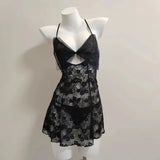 Pyjamas Bow Girl 2025 New Flirtating Black Lace Hollow Pure Breast Hanging