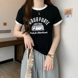 Zingj Summer New Sweet Hottie Girl Bump Color Round Collar Short Style On The Clothes Design Sense Shows Thin Students Short-Sleeved T-Shirt