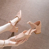 Women's Shoes 2025 New Trendy Tip Hollow Bow 5Cm Heel Female Students Thick Heel Sexy Fashion Single