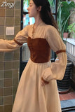 Dresses for Women Long Sleeve V-neck Chiffon One-piece Dress Korean Evening Party Fairy Dress Elegant Female Spring