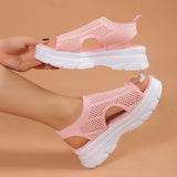 Spring And Summer Thick Bottom Net Cloth Pine Bottom Fashion Leisure Flat Bottom Hollow Fish Mouth Women Sandals