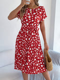 Day Gift Spring And Summer Casual Love Short Sleeves To Close The Waist 100-Fold Dress Women's