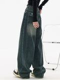 Retro Dark Blue Wide-Leg Jeans For Spring / Summer 2024 New Straight Floor Pants-Outfit