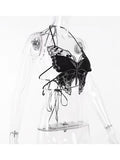 Women Lace Camisole Gothic Black Crop Top Vintage Y2k Summer Fashion Sexy Off Shoulder Bandage Chic Lace Up Butterfly Vest