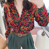 Women Floral Printing French Retro Simple Vintage College Female Spring Korean Style Chic Soft Clothes Long Sleeve