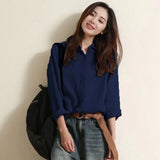 Women Tops White Blouse Fashion 2023 Vintage Cotton and Linen Office Shirt Loose Solid Long Sleeve Button Clothes