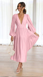 Zingj Autumn And Winter V Collar Waist Show Thin Pleated Long Sleeve Small Fresh Dress Female