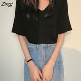 Women V-Neck Fashion Summer Sexy Female Tops All-match New Harajuku Slim Vintage Ulzzang Elegant Chic Ins Popular