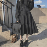 Gothic Black Dress Women Summer Japanese Preppy Style Kawaii Lolita Dress Sweet Long Puff Sleeve Pleated Party