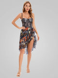 V-Neck Strap Printed Ruffles Midi Dress Summer Elegant Sleeveless Print Asymmetrical Hem Dresses Women Party Evening
