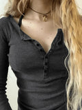 Button Down Long Sleeve Knit Top-Outfit