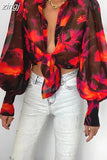 Lantern Sleeve Blouses 2023 Fashion Tops Spring Office Lady Vintage Floral Shirt Ladies Button Up Long Sleeve Shirts