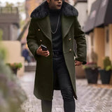 Men's Casual Large Wool Collar This Coat Solid Color Double Buckle Men's Coat To Keep