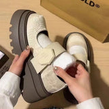 Jane Women's Shoes Spring And Autumn High-End Feel Magic Sticker Lefu Shoes Small Leather Shoes New Chinese Embroidery National Style Thick Sole Single