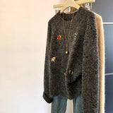 Cartoon Embroidery Round Collar Collar Sweater Women's Autumn And Winter New Design Small Soft Skin Knitting