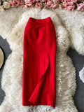 Lady Red/Black Pencil Skirt Women Elegant High Waist Split Faldas Female Casual Slim Bodycon Saias OL Autumn New