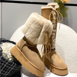 Warm Snow Boots Women's Winter New Plus Velvet Thick High-Bodied Lace With Northeast Cotton Shoes Women's