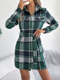 And Winter Casual Plaid Fake Pocket Long-Sleeved With Hair Shirt Skirt Women's