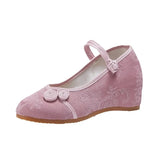 Zingj Heels Single Shoes Spring And Autumn Knot Plate Jacquard Cotton Plain Color Mother Cloth Shoes Women's