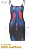 Print Sleeveless Slip Patchwork Sexy Bodycon Mini Dress 2023 Autumn Women New Casual Party Club Outfit Y2K