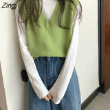 Vest Women Solid Autumn Winter All-match Leisure Outerwear Knitted V-Neck Sleeveless Female Elegant Chic Simple