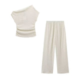 New Women's Clothing Texture Asymmetric Blouse High-Waisted Trouser Set