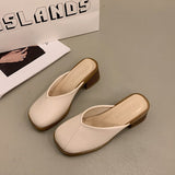 Version Of Baotou Slippers Women Wear 2025 Autumn New Leather Fashion Half-Slippers Lazy Coarse Muller