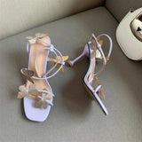 Summer Fashion Net Red New Large Square Head Butterfly Shape Fine Heel Sandals High Heel Women's