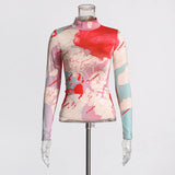 Holiday Style Leisure High-Collar Bottoming Shirt 2025 Summer New Printing Design Slim Slim T-Shirt Top