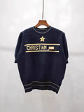 2025 New Five-Horned Star Letters T-Frek Short-Sleeved Women's Sweater Sweater Slimming