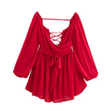 Explosive Women's Temperament V Neck Shoulder Sleeves Tethered Waist