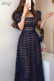 Dress Women Korean Style Sleeve Casual Hollowed Out Office Ladies Dresses Mesh Modis 2023 Fashion Spring Dress