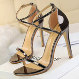 Patent Leather Women Sandals Sexy High Heels Summer Super High Heels 11 Cm Women Stiletto Sandals Female Party