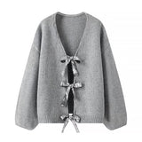 2025 New Women's Sequins Bow Ornaments Loose Knit Sweater Cardigan W091