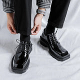 Zingj Advanced Sense Square Head Leather Shoes Male Ins British Wind Business Thick Platform Derby Shoes Korean Version Tide Shoes