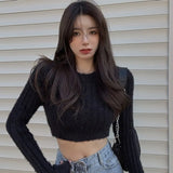 Women Knitted Pullover Sweater Mink Cashmere Pure Desire Short Tight-fitting Long-sleeved