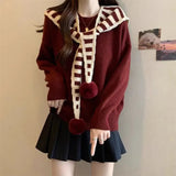 Two Striped Shawl Knitted Jersey Anola Red Sweater Women's Autumn And Winter Loose Knitted