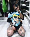 Cartoon Trend Burst Handsome Cartoon Flying Small Police Lady Print Short-Sleeved Summer Couple Dress