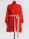Design Sense Splicing Top Dress 2025 New Fashion High-End Retro Strap To Receive Waist-Skinny Coat Female