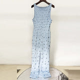 Star Fashion Heavy Industry Nails Studded Elastic Vest Long Dress Dress