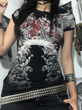 Gothic Printed Round-Neck T-Shirt Girl 2025 Station Personality Hottie Trend Girl Decor Short-Sleeved