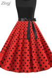 Polka Dot Party Women 2023 Summer Red Pin Up Rockabilly Robe Femme 50s 60s Elegant Vintage