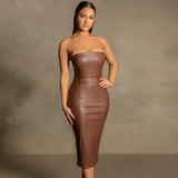 Zingj New Summer 2023 Sexy One-Line Collar Slim Show Thin Wrap Hip Skirt Slit PU Women's Dress