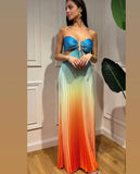 New Summer Gradient Hanging Neck Fold Fashion Dress Ladies Beach Holiday