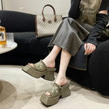 Summer New Fashion Women's Shoes Korean Version With Thick Bottom Word-Dragging Female Cake Bottom Slope With Water Diamond